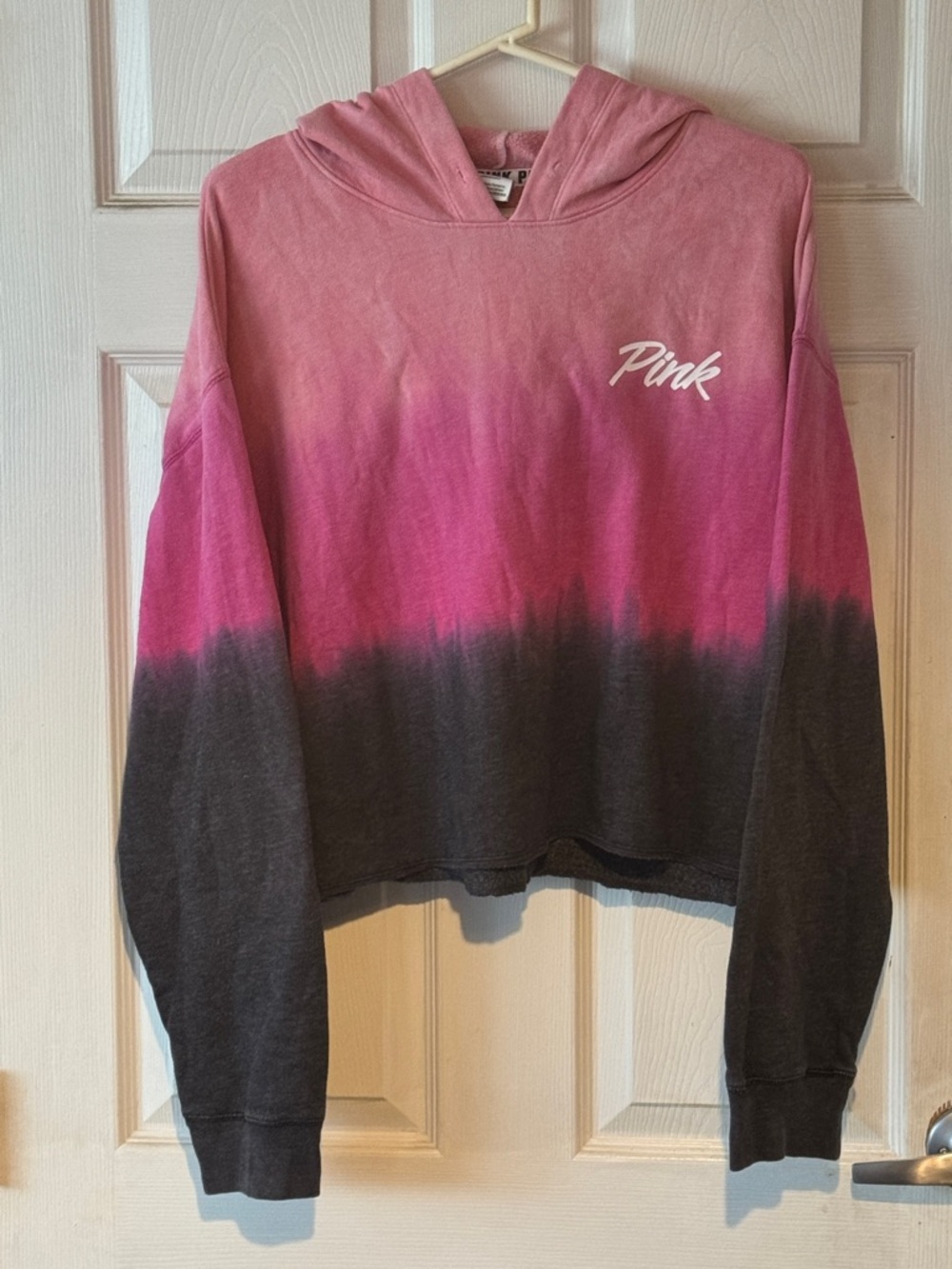 Ladies Victoria's Secret Pink Ombre Hooded Cropped Sweatshirt Sz L